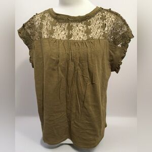 Everleigh Anthropology Olive Green, Lace, Size Small 100% Cotton NWT